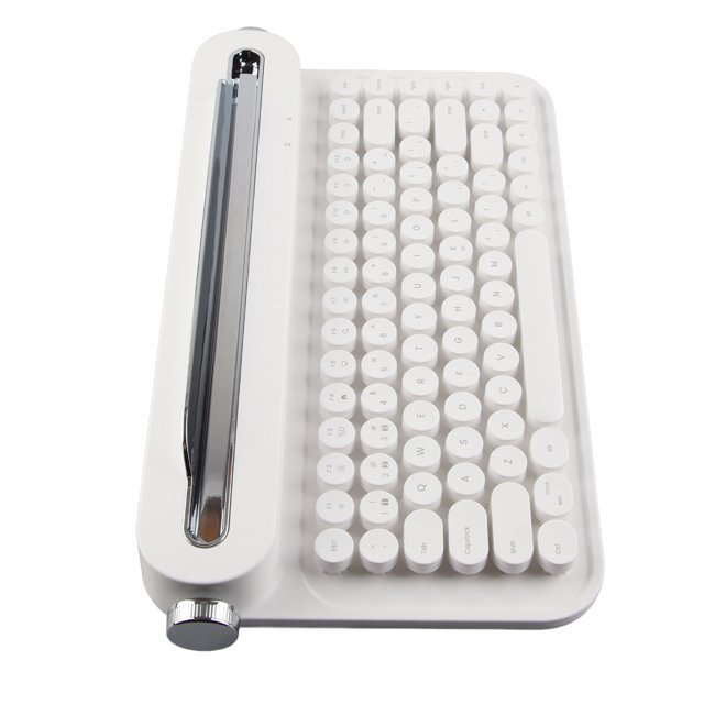 Wire less Typewriter Keyboard, 86 Keys Vintage BT Keyboard with Integrated Stand, Wire less Retro Aesthetic Keyboard with Cute Round Keycaps for Multi Device