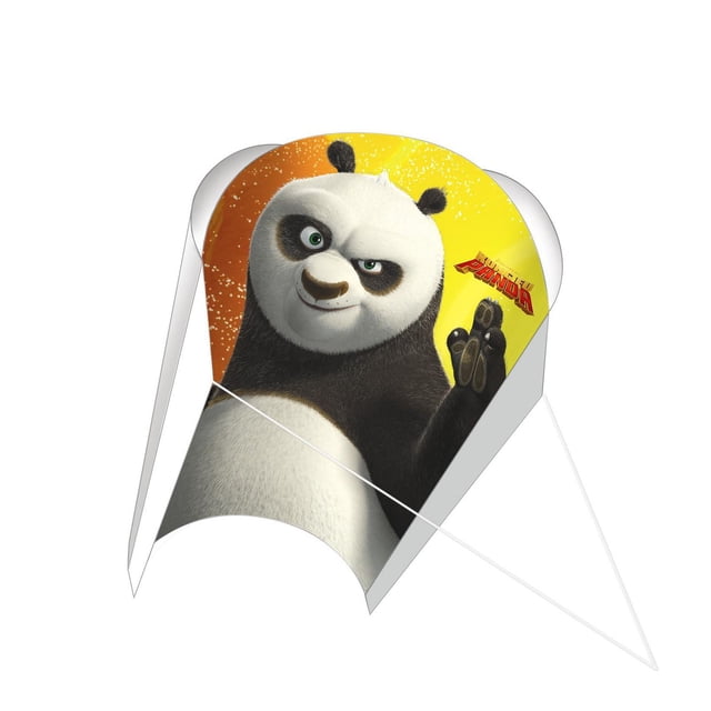 X Kites SuperSled Nylon 32 inch frameless sled kite featuring a Kung Fu Panda design on a yellow and orange background, ready to fly with handle and line included, ideal for outdoor play and backyard kite flying.