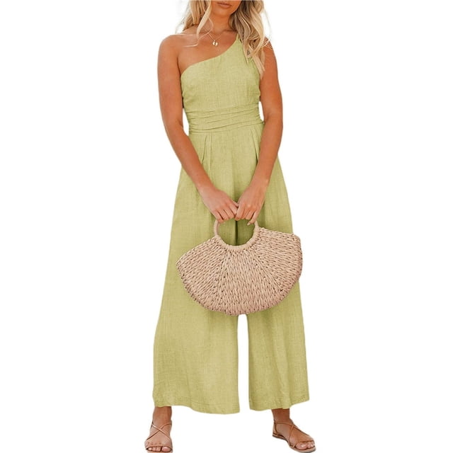 Women Romper Sleeveless Off-Shoulder Neck Wide-Leg Trousers