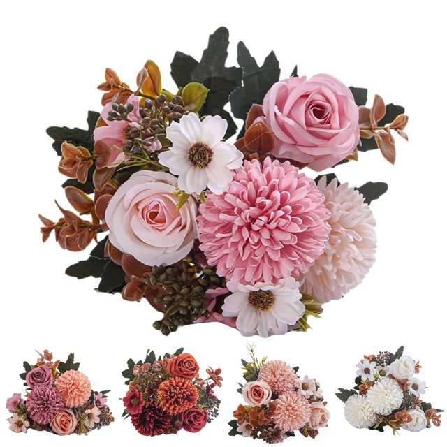 Artificial Roses Flower Bouquet With Hydrangea Roses Flowers Small Faux Arrangements For Wedding Table Centerpieces Kitchen Home Decorations Photography Props
