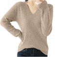 thumbnail image 2 of asjyhkr Tops For Women Long Sleeve Knit Cotton V Neck Sweater Pullover Basic T Shirts Solid Color, 2 of 6