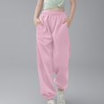 thumbnail image 3 of Girls Linen Pants Pants for Gymnastics Girls Medium And Large Children Casual Girls Solid Color Drawstring Sweatpants, 3 of 6