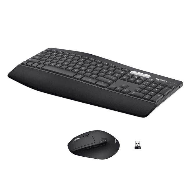 Logitech MK850 Clavier et Souris Sans Fil de Performance Combinés avec Clavier Noir Pleine Grandeur avec Repose-Paume Coussiné et Cadre Touche Incurvé, Souris Profilée pour Droitier avec Molette de Défilement Hyper-Rapide, et Récepteur Sans Fil USB pour Utilisation Multi-Appareils.