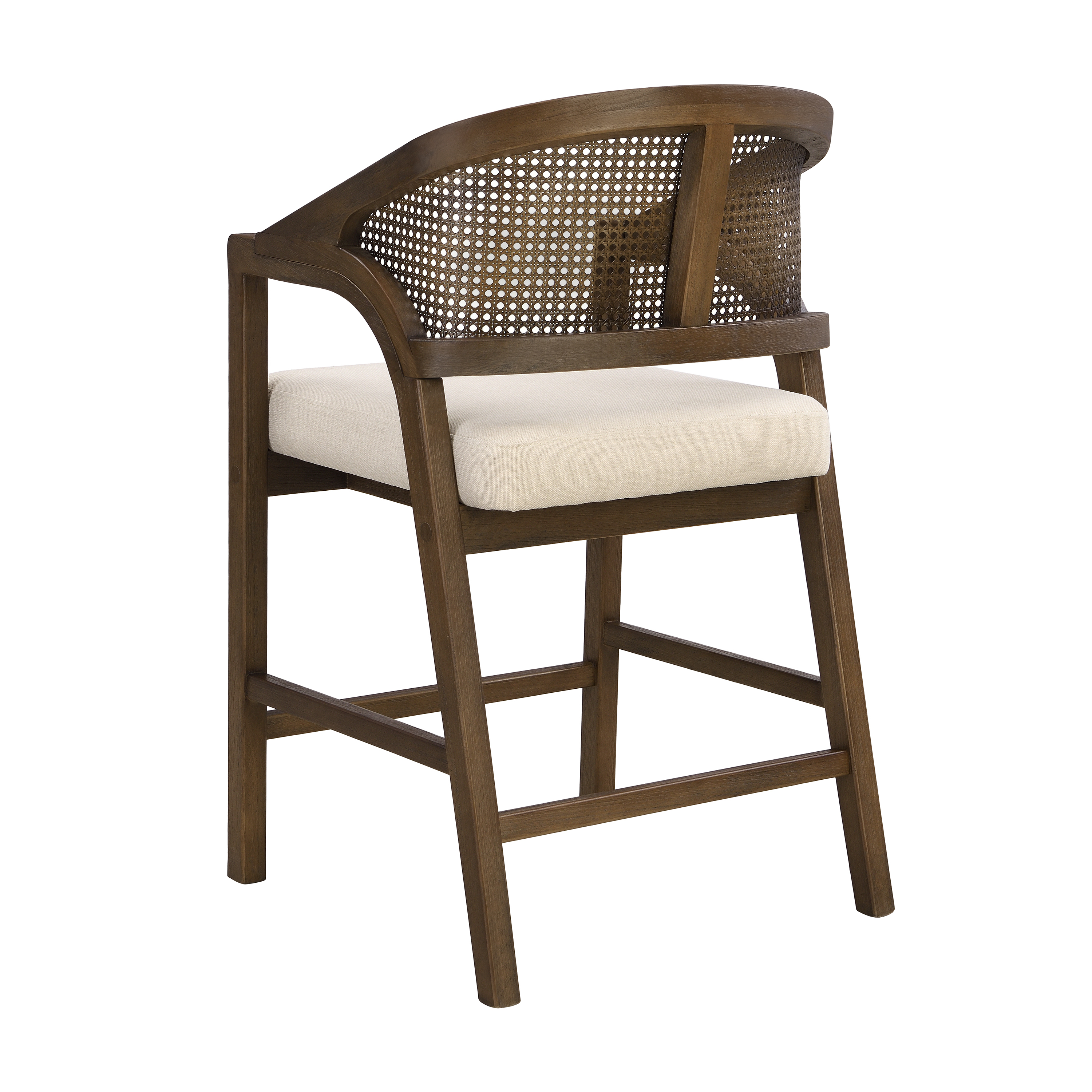 Noble House Wooden Frame Counter Stool Set of 2,Rattan Back with Rubberwood Frame,Beige+Walnut
