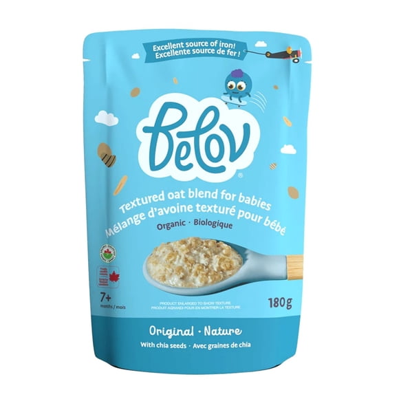 Céréales d’Avoine Biologiques Belov pour Bébés, Avoine Régulière, Céréales d’Avoine Texturées Originales, pour Bébés 7 Mois+, 180 G