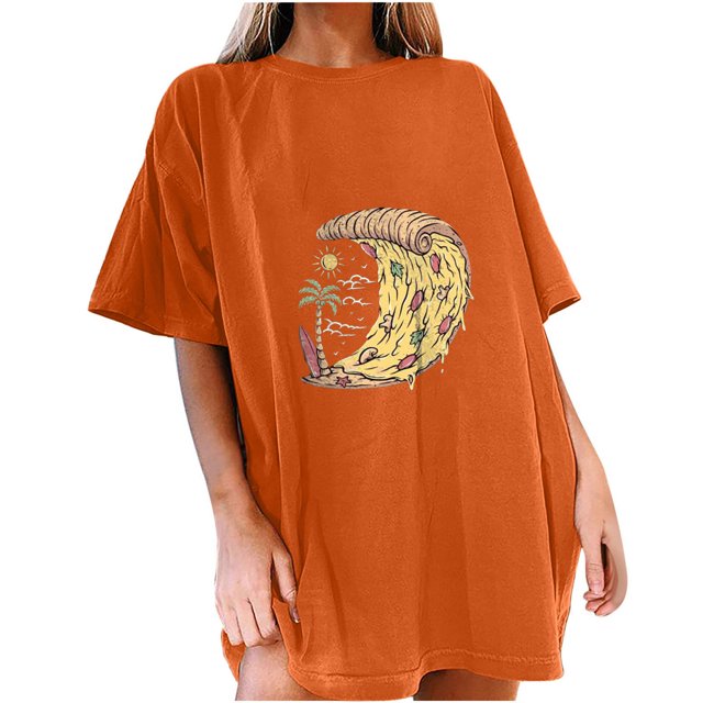Birdeem T-Shirt Décontracté à Manches Courtes Imprimé Pizza d'Été pour Femmes