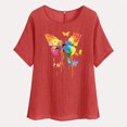 thumbnail image 4 of QATAINLAV Hauts d'Été pour Femmes en Coton et Lin de Plage Mode Tunique à Imprimé Papillon T-Shirts Amples Décontractés Col Rond Manches Courtes Blouses Fluides Offres Éclair d'Aujourd'hui Rouge P, 4 of 8