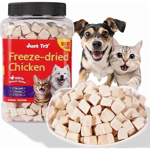 Just Try Freeze Dried Chicken Dog & Cat Treats, 7.05 oz – Raw Single Ingredient, High Protein, Grain-Free Pet Treats & Food Topper