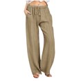 thumbnail image 1 of VEKDONE Womens Linen Long Pants Khaki L, 1 of 5