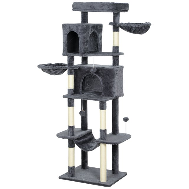 CoSoTower 69" Cat Tree, Multi-Level Cat Tower with 2 Condos, Plush Perch and Sisal Scratching Posts, Dark Grey