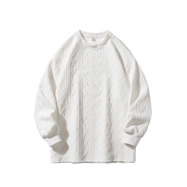RXIRUCGD Man Solid Color Rhomboid Design Long Sleeve Hoodie, White, Size: 2XL