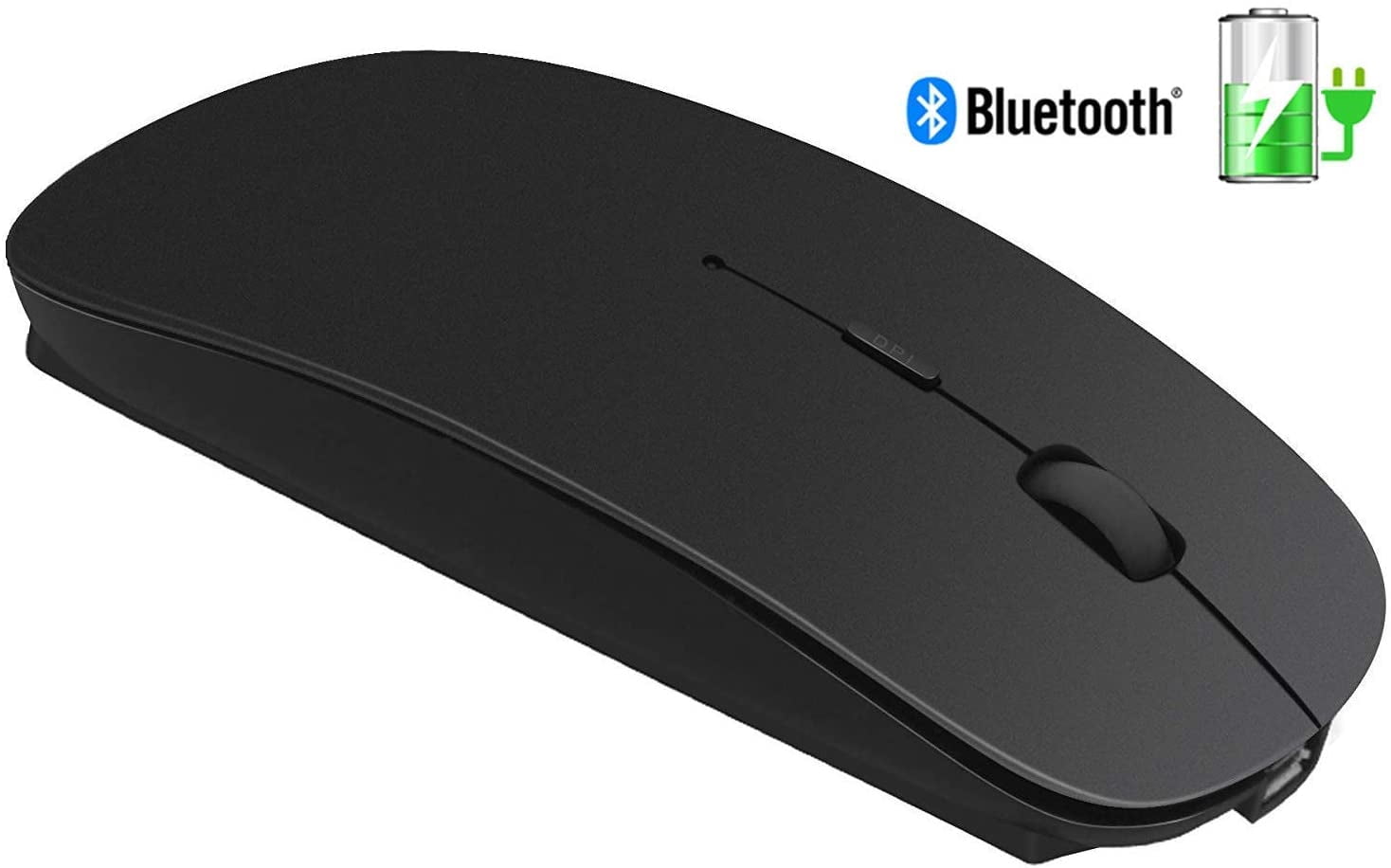 Rechargeable Bluetooth Mouse, Slim Silent Click Mice Wireless Bluetooth Mouse for Laptop, Notebook, MacBook Pro Air, Tablet, Mac, Windows/Android-Black