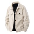 thumbnail image 1 of aohooy Men Corduroy Button Up - Fall Long Sleeve Collared Shacket Jacket with Flat Pockets Beige,XXXXXL, 1 of 8