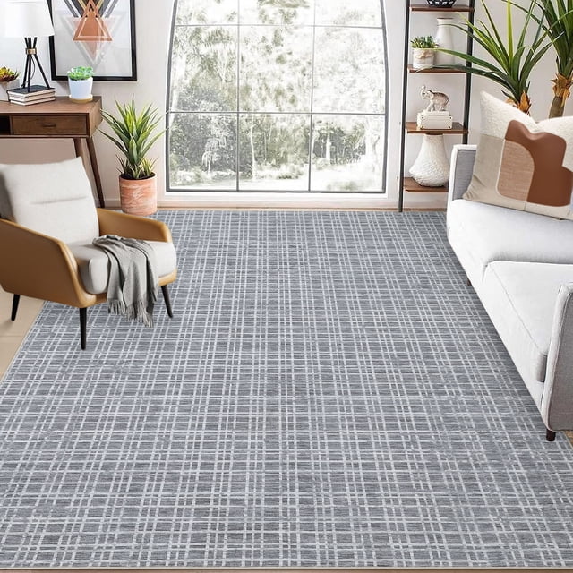Aoile 5x7 Area Rugs, Modern Geometric Washable Rug with Non-Slip Backing, Contemporary Accent Carpet for Living Room, Laundry, Office, Dark Gray