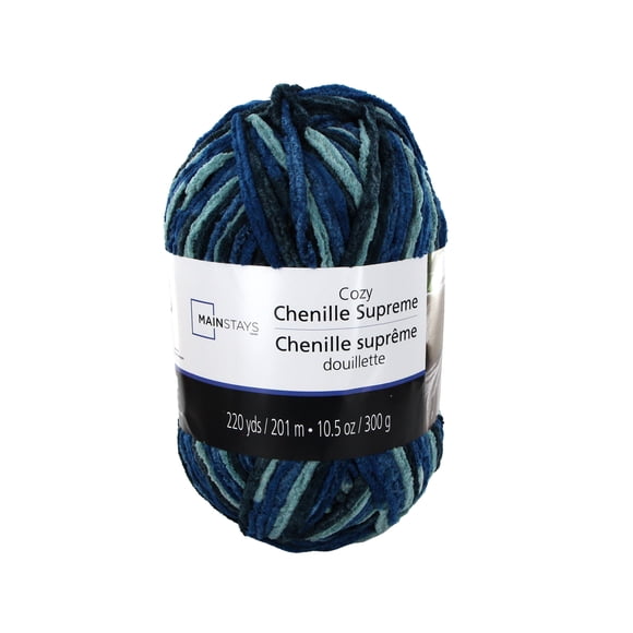 MAINSTAYS Cozy Chenille Supreme, 201 m (220 yds), 300 g (10.5 oz), 100% Polyester, Shades of Blue