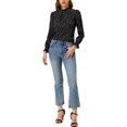 thumbnail image 2 of INSPIRE CHIC Women's Ruffled Mock Neck Smocked Long Sleeve Printed Blouse S Black-Dots, 2 of 8