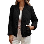 Womens Lightweight Quilted Jackets Fashion Warm Fall Winter Cropped Cotton Jacket Outwear Coats with Pockets Ladies Winter Coats with Hood Black XL