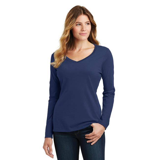 Port 1135935 Ladies Long Sleeve Fan Favorite V-Neck Tee, Team Navy - Extra Large