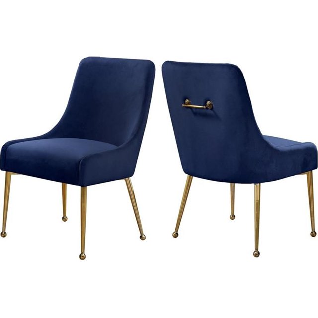 Pemberly Row Modern 19.5"H Velvet Dining Chair in Navy (Set of 2)