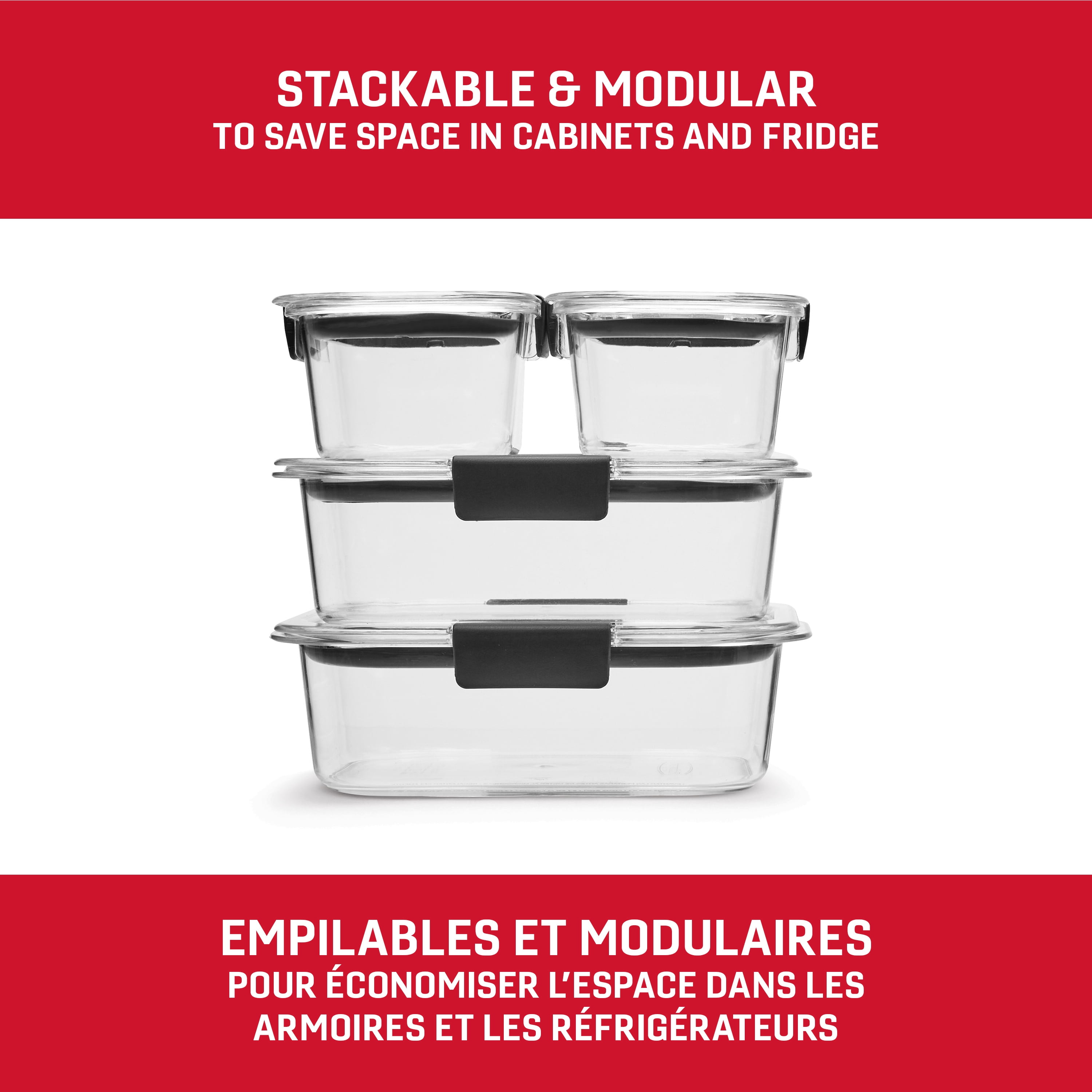 Contenants pour aliments en plastique Rubbermaid Brilliance, tailles assorties, paquet de 22, 44 pièces avec couvercles