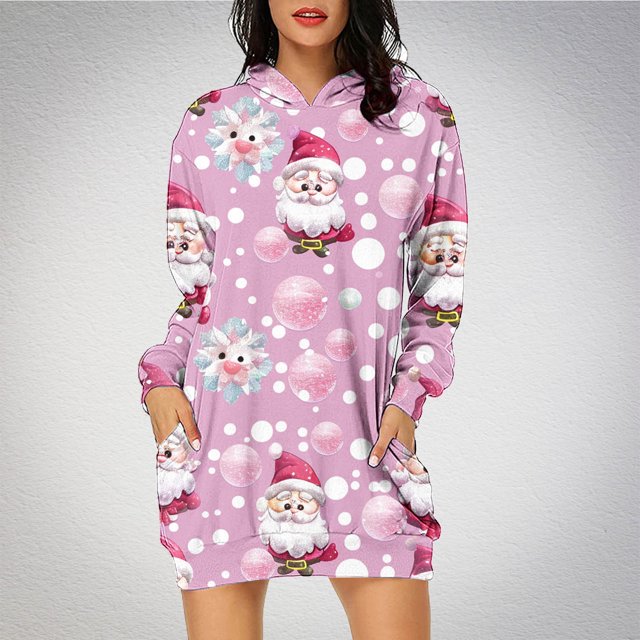TIMIFIS Robe de Noël Moche pour Femmes Robe de Vacances à Manches Longues Père Noël Flocon de Neige Graphique Midi Robe Chandail Automne Hiver avec Poches
