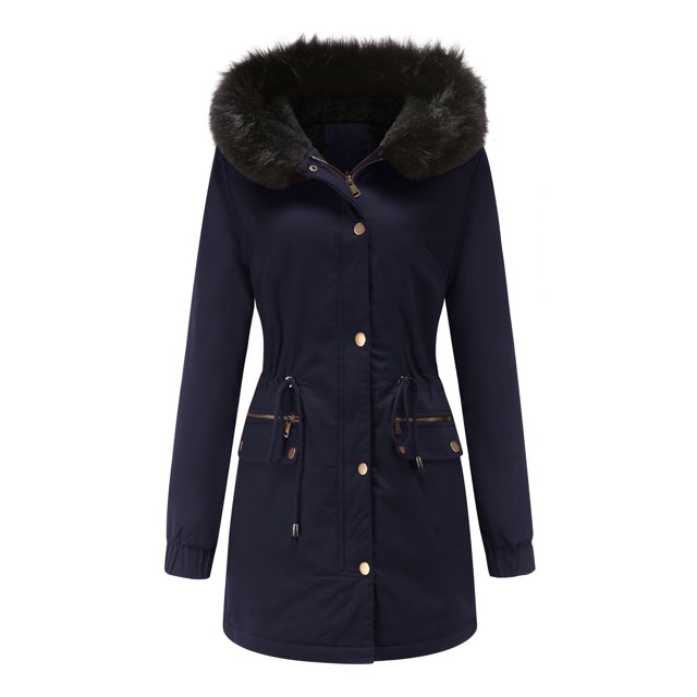 Yuyuzo Womens Winter Coats Hooded Long Sleeve Button Zip up Quilted Jacket with Zipper Pockets Solid Color