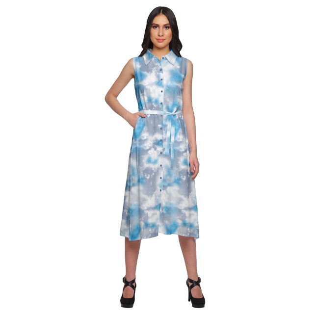 Moomaya Robe Décontractée Boutonnée à Col à Revers Imprimé avec Ceinture en Tissu Ajustable
