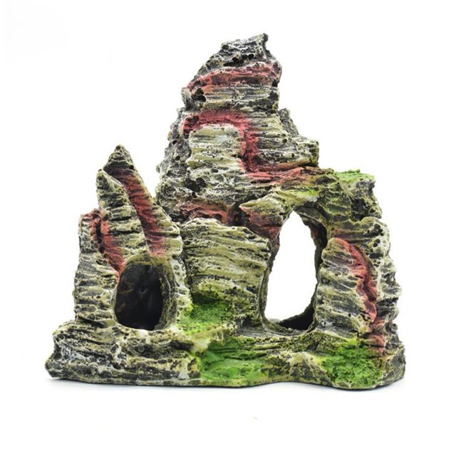 Vue sur la Montagne Aquarium Roche Grotte Arbre Pont Poisson Réservoir Ornement Décor Rockery