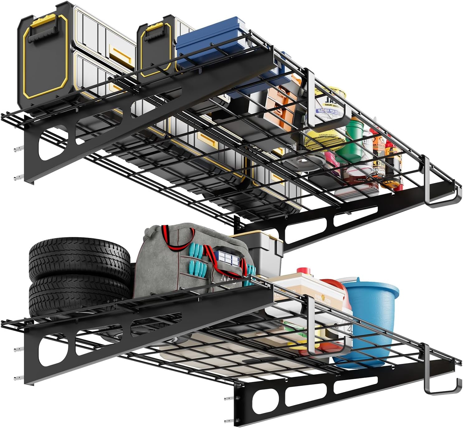 Heavy-Duty Garage Wall Mounted Shelves,2x4 FT Wall Mounted Storage Shelves,400 Lbs Load Capacity Garage Storage Rack Floating Shelves, 2 Pack