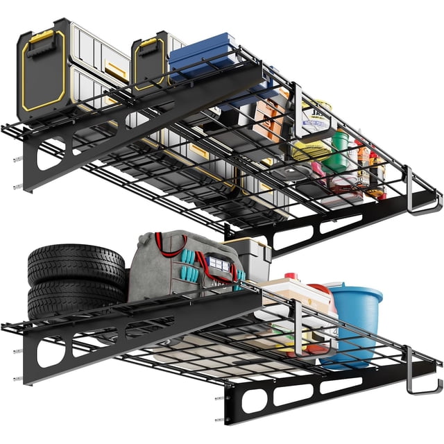 Heavy-Duty Garage Wall Mounted Shelves,2x4 FT Wall Mounted Storage Shelves,400 Lbs Load Capacity Garage Storage Rack Floating Shelves, 2 Pack