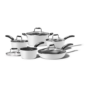 Starfrit Le Rock Classic 10-Piece Ensemble d'articles de cuisine, non-fermé, sans four, lave-vaisselle, en aluminium forgé épais, durable, facile à nettoyer, blanc