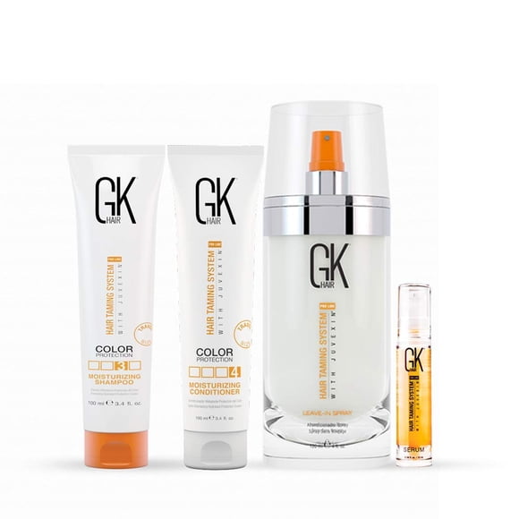 GK Hair Global Kératine Ensemble Shampooing et Revitalisant Hydratants 100 ml I Vaporisateur Revitalisant Sans Rinçage (120 Ml/4 fl oz) I Sérum Capillaire à l'Huile d'Argan Biologique 10 ml