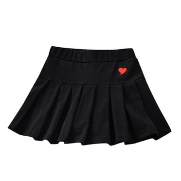 PMVFHDE Robes d'Été pour Filles Jupe Plissée pour Filles Jupe d'École Jupe Mini Jupe Plissée de Pom-Pom Girl Jupe Patineuse Décontractée,Noir,8-9 Ans