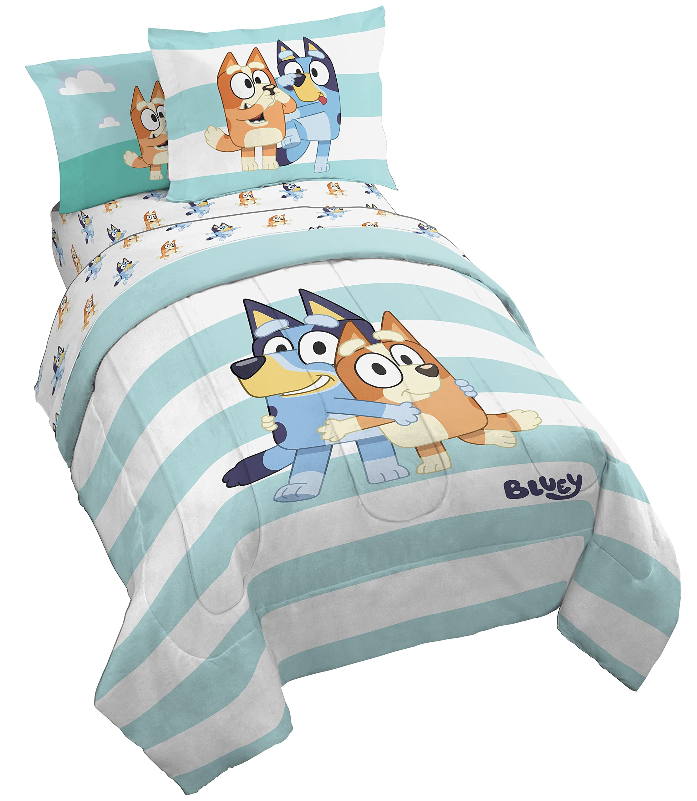 Bluey & Bingo 7 Piece Full Size Bed Set - Includes comforter & Sheet Set - Super Soft Kids Bedding Fade Resistant Microfiber (Official Bluey Product)
