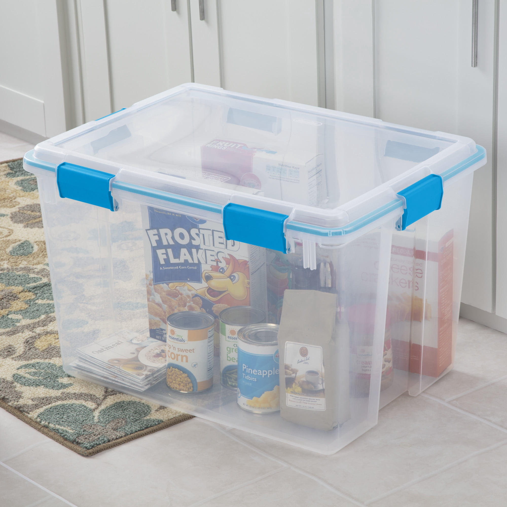 Sterilite Boîte à joint d’étanchéité de 71 L, grand bac de rangement transparent résistant aux intempéries avec couvercle à loquet, bleu