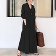 thumbnail image 1 of Meichang Robe Chemise Longue Maxi pour Femmes, Robe de Travail Boutonnée, Manches Longues, Col, Coupe Ample, Robe T-Shirt Unie, Robe Décontractée Évasée avec Poches, 1 of 8