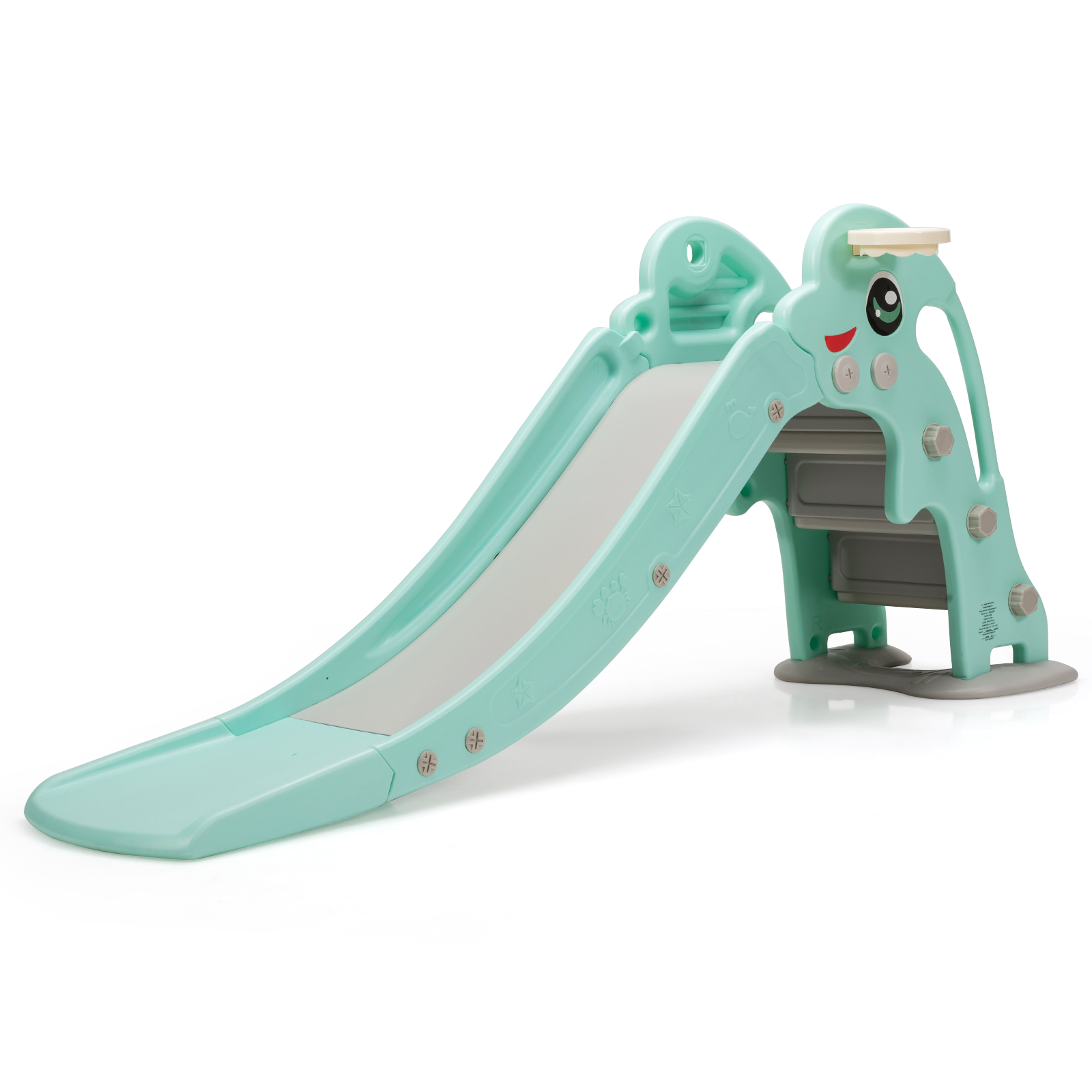 Patiojoy 3-in-1 Kids Dolphin Slide Baby Play Climber Set W/ Basketball Hoop Green