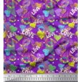 thumbnail image 1 of Soimoi Purple Rayon Fabric Text,Lips & Heart Print Fabric by the Yard 42 Inch Wide, 1 of 3