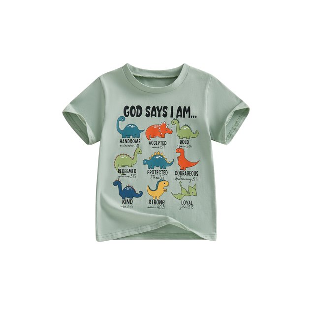 Argulvti T-Shirt d'Été pour Petits Garçons, Manches Courtes à la Mode, Col Rond, Imprimé de Lettres Dinosaure