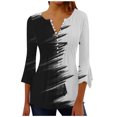 thumbnail image 1 of IROINID Chemises Grande Taille Réduite pour Femmes Col Rond Manches Longues Trompette Quotidienne Basique Boutonnée Tunique Plissée T-shirts Blouses, Blanc, 1 of 5