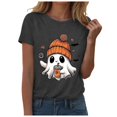 thumbnail image 1 of T-shirt Graphique à Manches Courtes d'Halloween pour Femmes Col Rond Décontracté pour Tenue de Fête d'Été avec Jeans, 1 of 4