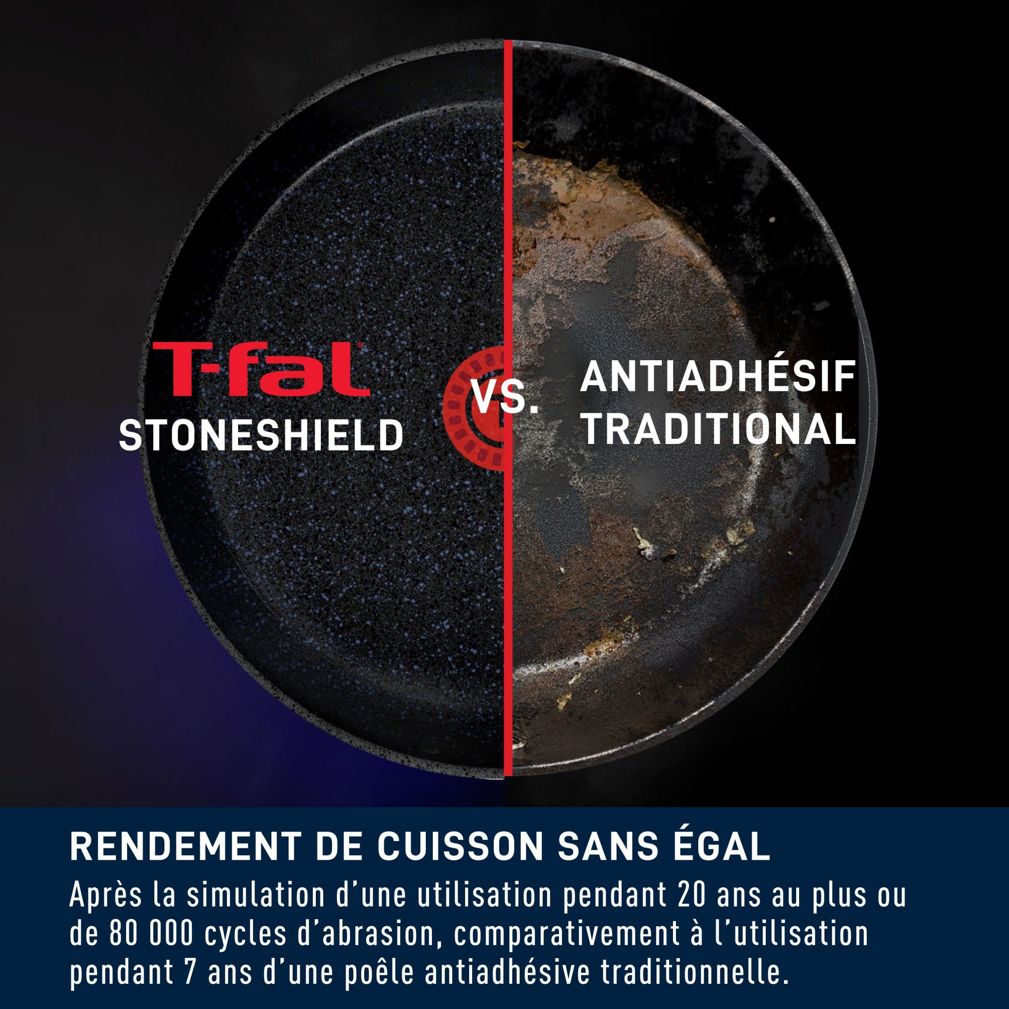Ensemble T-fal Stone Shield de 10 pièces avec technologie DefenseShield™, fabrication en 6 couches, texture pierre robuste, à l’épreuve du lave-vaisselle et du four
