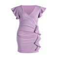 thumbnail image 4 of Women‘s Summer Close-fitting Sleeve Dress V Neck Swing Dress with Pockets Solid Color One-piece, 4 of 9