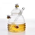 thumbnail image 1 of Large-Capacity Transparent Glass Honey Jar with Lid & Stirrer – Creative Three-Bees Unpatterned Design, Durable Airtight Storage Container for Honey & Dry Goods, Elegant Kitchen Decor, Easy to Clean, 1 of 5