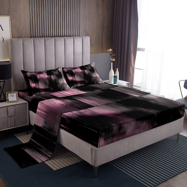 Erosebridal Modern Minimalst Queen Sheet Sets, Abstract Ombre Bedding Queen Size, Stripe Geometry Decor