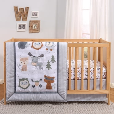 The Peanutshell Ensemble de Literie de Bassinette Woodland Walk pour Garçons Ou Filles / Ensemble de Chambre de Bébé 3 Pcs / Courtepointe de Bassinette, Drap-Housse, Jupe de Bassinette