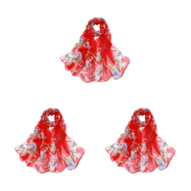 relayinert Floral Print Scarf Lightweight And Portable For Versatile Styling With Soft Breathable Flower Scarf red 3Set