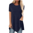 thumbnail image 2 of AherBiu T-Shirts pour Femmes Grande Taille Col Rond Coupe Ample T-Shirts Surdimensionnés T-Shirts d'Été Confortables Ourlet Uni, 2 of 6