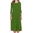 thumbnail image 2 of Pisexur Robe d'Automne pour Femme, Robe Maxi à Manches 3/4, Décontractée, à Cordon, Manches Mi-Longues, Taille Haute, Col Rond, Ample, Longue, avec Ceinture, 2 of 9