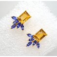 thumbnail image 2 of Natural Citrine Earrings-14k Gold Designer Exclusive Floral Design Stud Earrings, 2 of 6
